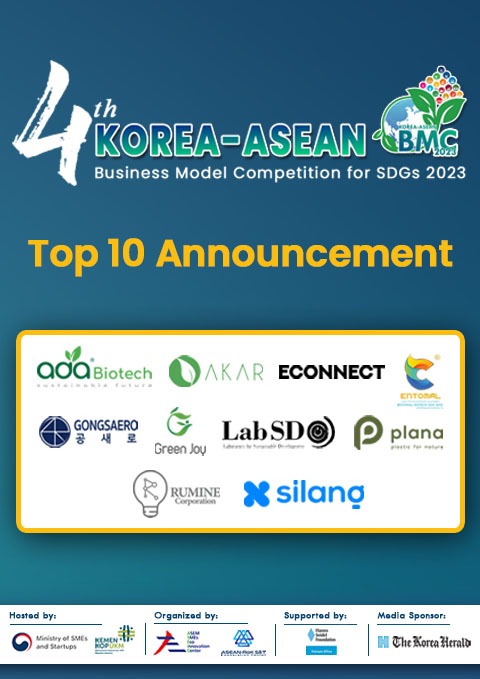 The Announcement of the Top 10 of the 4th KOREA-ASEAN Business Model Competition for SDGs 2023