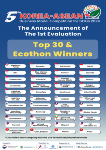 Top 30 (+ 14 Ecothon Winners) for the 2nd Evaluation of the 5th KOREA-ASEAN Business Model Competition for SDGs 2024